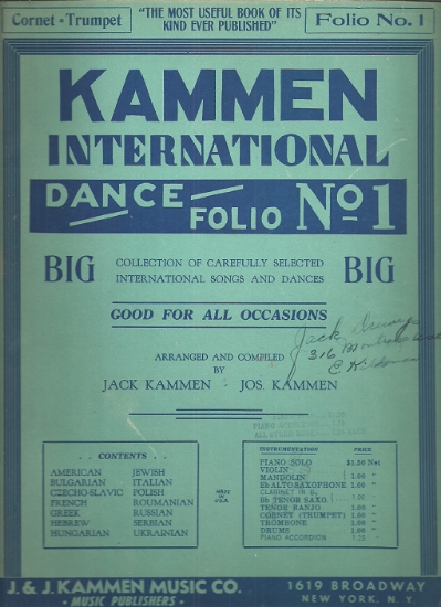 Picture of Kammen International Dance Folio No. 1, trumpet sheet music folio
