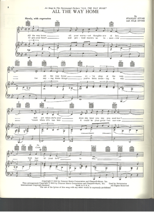 Picture of All the Way Home, movie title song, Stanley & Jule Styne