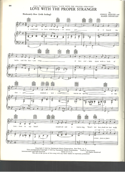 Picture of Love With the Proper Stranger, movie title song, Johnny Mercer & Elmer Bernstein