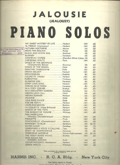 Picture of Jalousie (Jealousy), Tango Tzigane, Jacob Gade, piano solo 