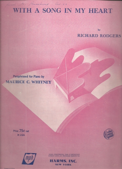 Picture of With a Song in My Heart, Richard Rodgers, paraphrased by Maurice C. Whitney, piano solo sheet music