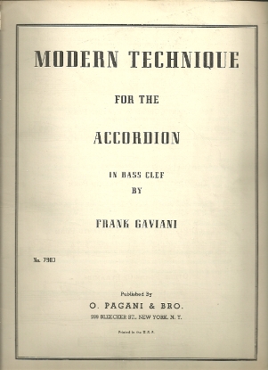 Picture of Modern Technique for the Accordion in Bass Clef, Frank Gaviani, coil bound, sheet music folio