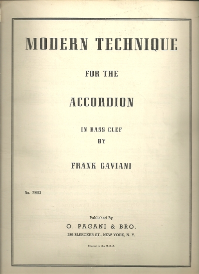 Picture of Modern Technique for the Accordion in Bass Clef, Frank Gaviani, coil bound, sheet music folio