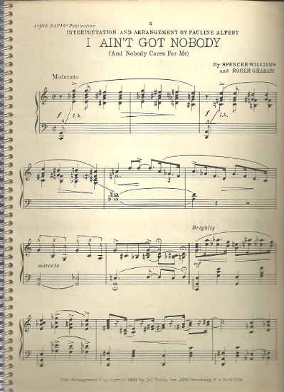 Picture of I Ain't Got Nobody, Spencer Williams & Roger Graham, transcribed for piano solo by Pauline Alpert, sheet music