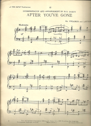 Picture of After You've Gone, Creamer & Layton, arr. Roy Bargy, piano solo, sheet music