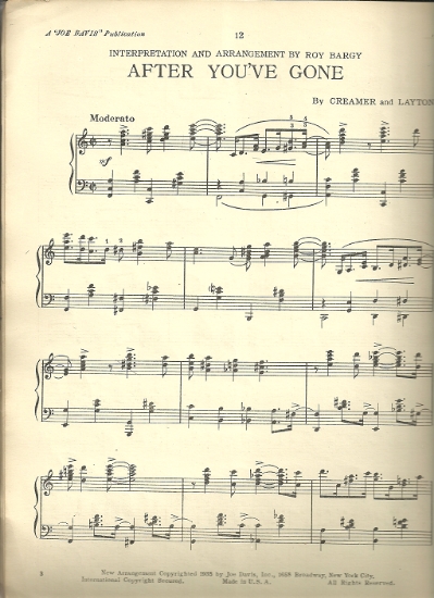 Picture of After You've Gone, Creamer & Layton, arr. Roy Bargy, piano solo, sheet music