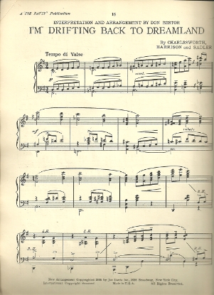 Picture of I'm Drifting Back to Dreamland, Charlesworth/ Harrison/ Sadler, transcribed for piano solo by Don Bestor, sheet music