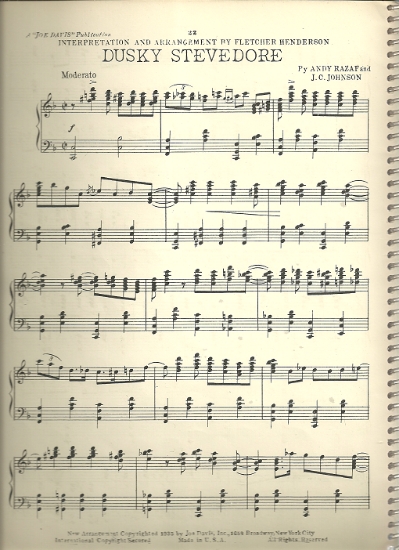 Picture of Dusky Stevedore, J. C. Johnson & Andy Razaf, transc. for piano solo by Fletcher Henderson, sheet music