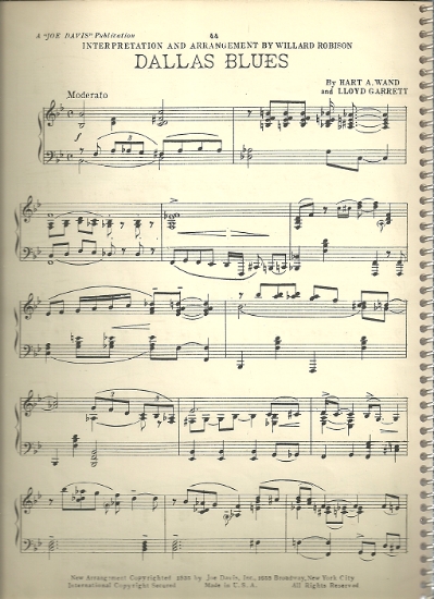 Picture of Dallas Blues, Hart A. Wand & Lloyd Gassett, transcribed for piano solo by Willard Robison, sheet music
