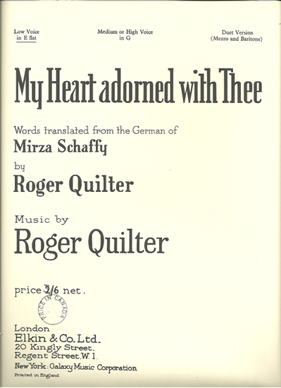 Picture of My Heart Adorned with Thee, Roger Quilter, low voice solo