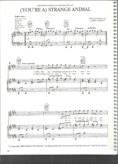 Picture of (You're a) Strange Animal, Larry Gowan, sheet music
