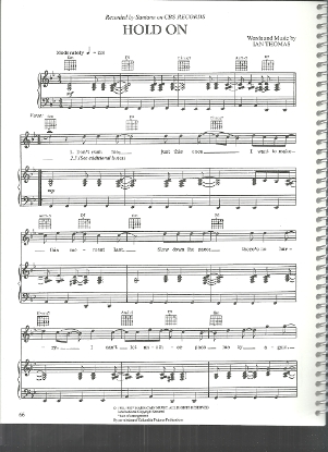 Picture of Hold On, Ian Thomas, recorded by Santana, sheet music