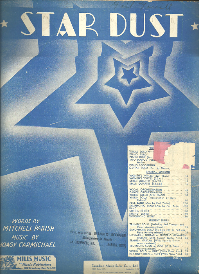 Picture of Star Dust, Stardust, Etoile d'Amour, 1949 French/ English Edition, Mitchell Parish & Hoagy Carmichael, sheet music