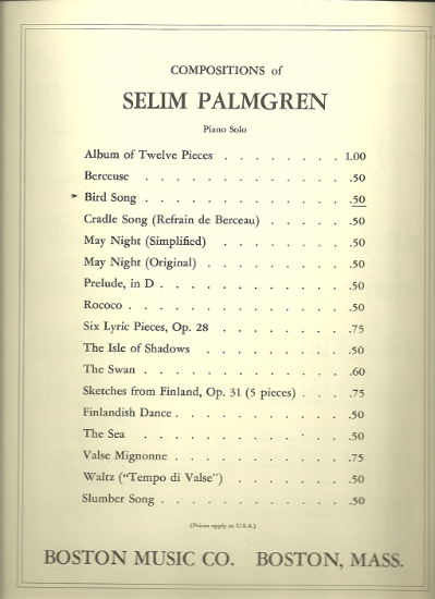 Picture of Bird Song, Selim Palmgren