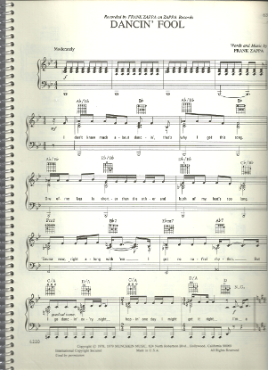 Picture of Dancin' Fool, Frank Zappa, sheet music