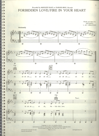 Picture of Forbidden Love/Fire in Your Heart, Michaele & P. Sebastien, recorded by Madleen Kane, sheet music