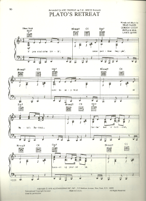 Picture of Plato's Retreat, Gordon Grody & Lance Quinn, recorded by Joe Thomas, sheet music