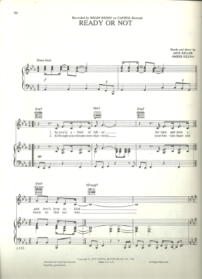 Picture of Ready or Not, Jack Keller & Amber Dilena, recorded by Helen Reddy, sheet music