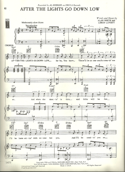 Picture of After the Lights Go Down Low, Alan White & Leroy Lovett, recorded by Al Hibbler, sheet music