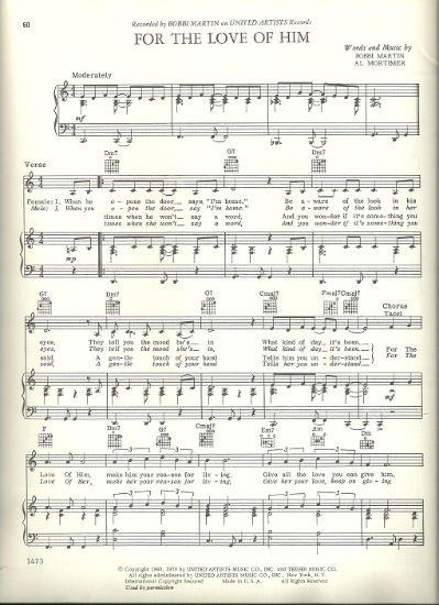 Picture of For the Love of Him, Bobbi Martin & Al Mortimer, sheet music