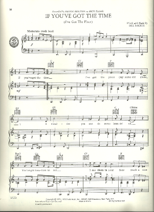 Picture of If You've Got the Time (I've Got the Place), Bill Backer, recorded by Brook Benton, sheet music