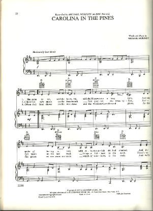 Picture of Carolina in the Pines, written & recorded by Michael Murphey, sheet music, pdf copy 