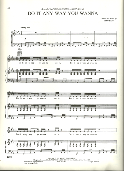 Picture of Do It Any Way You Wanna, Leon Huff, recorded by People's Choice, sheet music, pdf copy