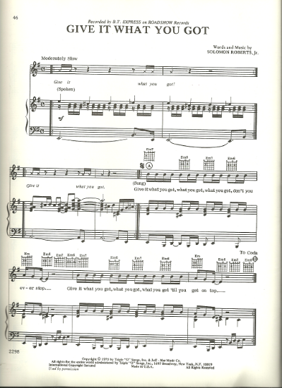 Picture of Give It What You Got, Solomon Roberts Jr, recorded by B. T. Express, sheet music, pdf copy 