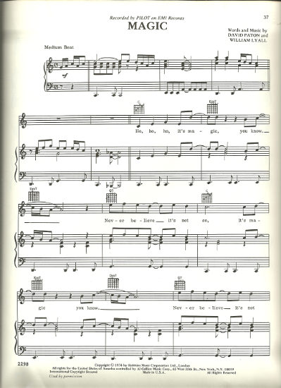 Picture of Magic, David Paton & William Lyall, recorded by Pilot, sheet music, pdf copy 