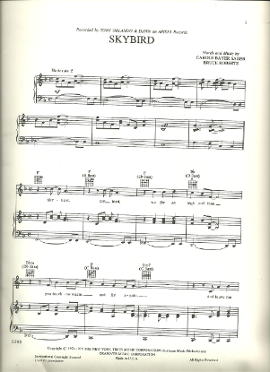 Picture of Skybird, Carole Bayer Sager & Bruce Roberts, recorded by Tony Orlando & Dawn, sheet music