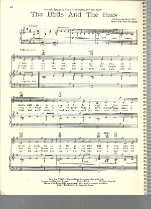 Picture of The Birds and the Bees, movie title song, Mack David & Harry Warren, sheet music