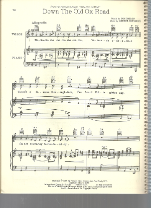 Picture of Down the Old Ox Road, from the movie "College Humor", Sam Coslow & Arthur Johnston, sung by Bing Crosby, sheet music