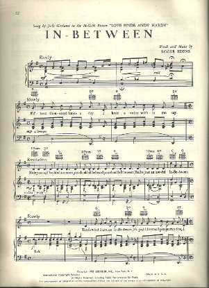 Picture of In-Between, from movie "Love Finds Andy Hardy", Roger Edens, sung by Judy Garland, sheet music