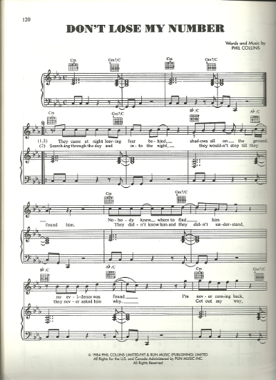 Picture of Don't Lose My Number, Phil Collins, sheet music