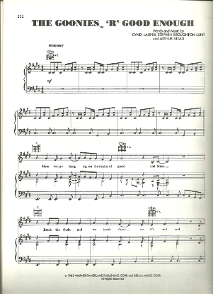 Picture of The Goonies 'R' Good Enough, movie title song, S. B. Lunt & A. Stead, recorded by Cyndi Lauper, sheet music