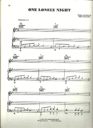 Picture of One Lonely Night, Neal Doughty, recorded by REO Speedwagon, sheet music