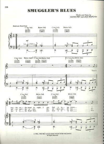 Picture of Smuggler's Blues, Glenn Frey & Jack Tempchin, sheet music
