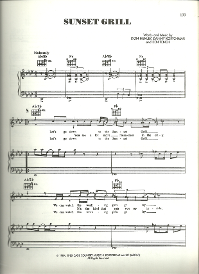 Picture of Sunset Grill, Don Henley/ Danny Kortchma/ Ben Tench, sheet music
