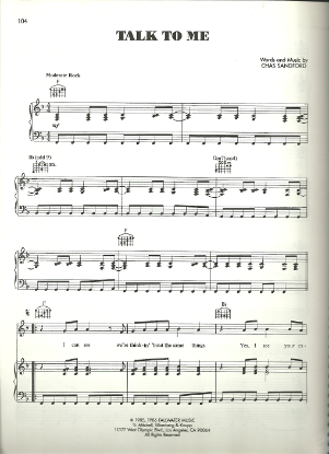 Picture of Talk to Me, Chas Sandford, recorded by Stevie Nicks, sheet music