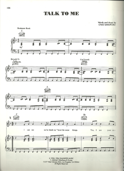 Picture of Talk to Me, Chas Sandford, recorded by Stevie Nicks, sheet music
