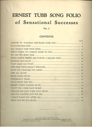 Picture of Ernest Tubb Song Folio Number 3