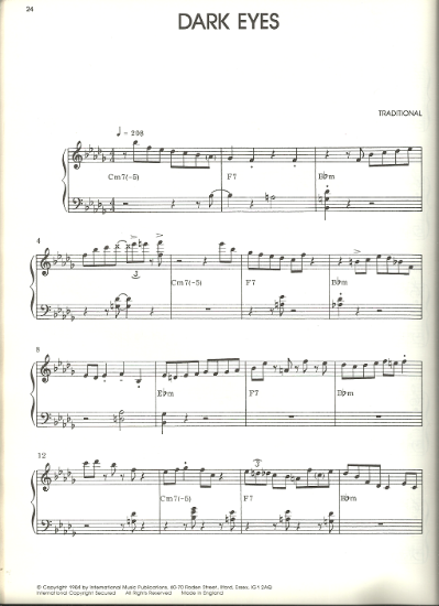 Picture of Dark Eyes, folksong, Tommy Flanagan/ Brian Priestly transcription, piano solo, sheet music
