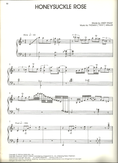 Picture of Honeysuckle Rose, Andy Razaf & Fats Waller, Nat King Cole, Brian Priestly transcription, piano solo sheet music