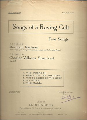 Picture of Songs of a Roving Celt, Charles Villiers Stanford, low voice songbook