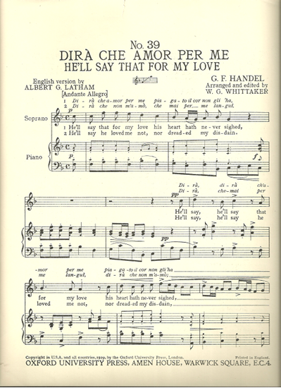 Picture of He'll Say That for My Love, from opera "Xerxes", G. F. Handel, soprano voice solo