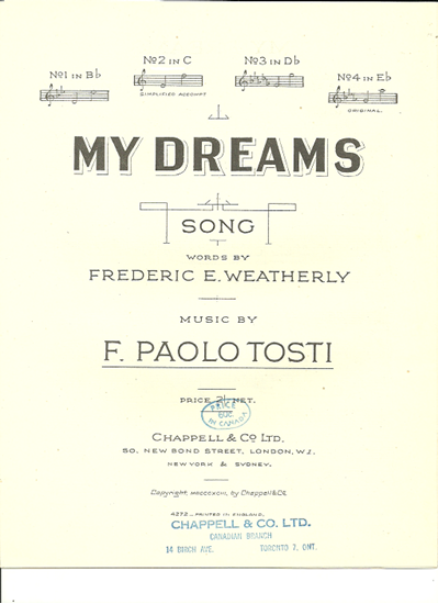Picture of My Dreams, F. Paolo Tosti, high voice solo