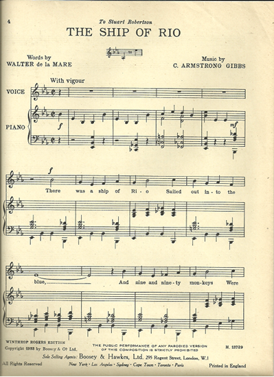 Picture of The Ship of Rio, Cecil Armstrong Gibbs, low voice solo