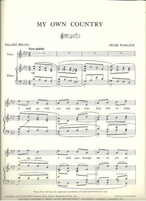Picture of My Own Country, Peter Warlock, high voice solo