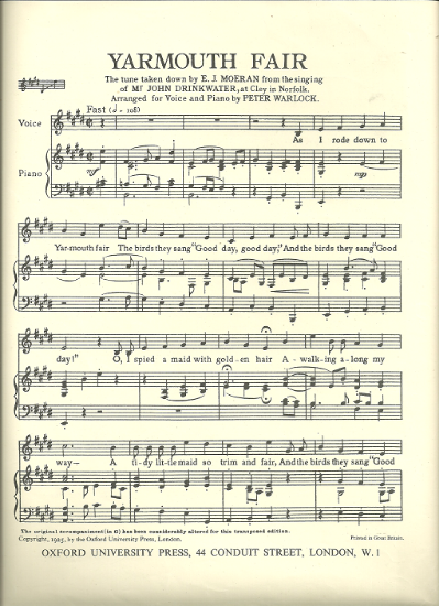 Picture of Yarmouth Fair, Peter Warlock, low voice solo
