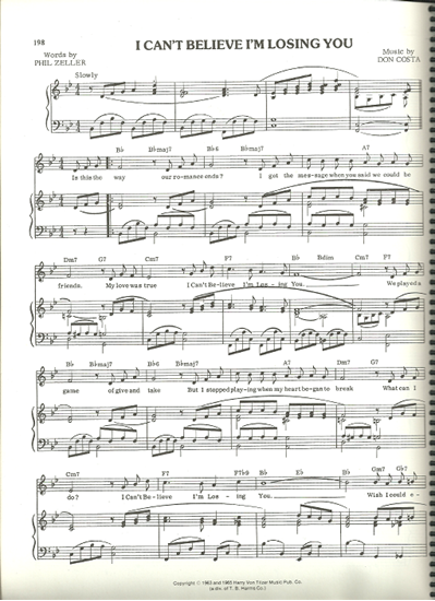 Picture of I Can't Believe I'm Losing You, Phil Zeller & Don Costa, recorded by Frank Sinatra